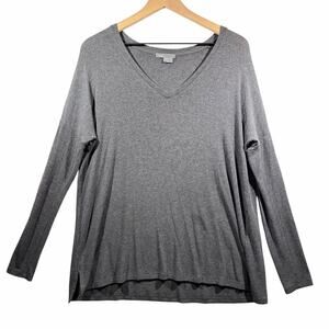 Vince Gray V-neck Long Sleeve Oversized Pullover Shirt Lightweight Women Size XS